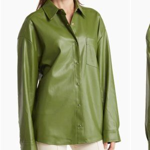 WeWoreWhat Vegan Leather Overshirt in Basil, Size Small